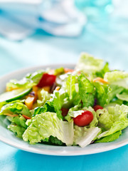 garden salad with fresh vegetables with copy space composition