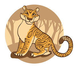 Fototapeta na wymiar Cheerful tigress on a brown background