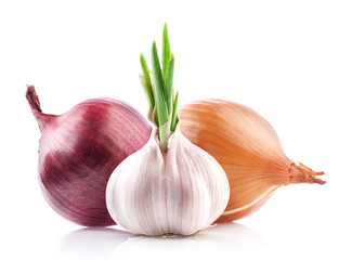 Garlic and onion isolated on white background