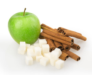 apple, sugar cubes, cinnamon