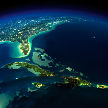 Night Earth. Bermuda Triangle area