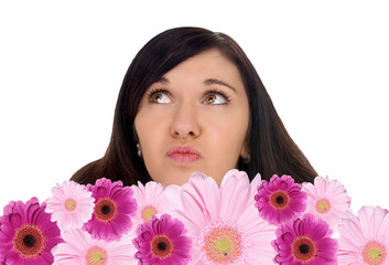 young woman and gerbera flowers