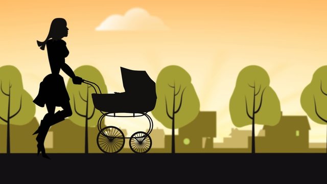 Mutter mit Kind und Kinderwagen