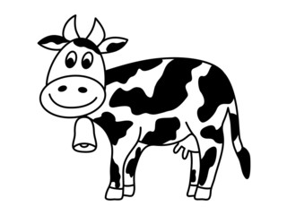 Dairy cow with bell, vector illustration.