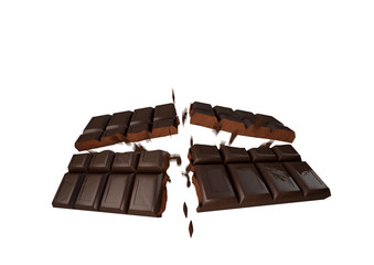 3d render of a bar of chocolate breaking isolated on white.