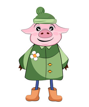 pig in a coat and hat