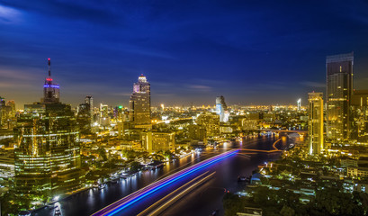 Fototapeta premium River in Bangkok city in night time