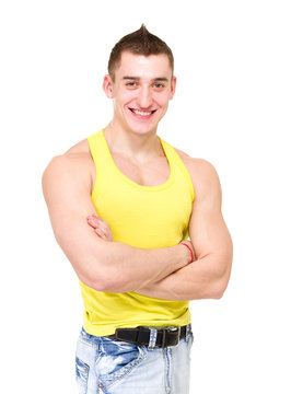 smiling muscular caucasian athlete