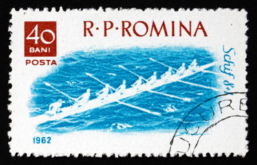 Postage stamp Romania 1962 8-man Shell, Water sport