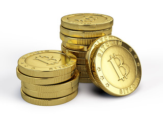 Bitcoins isolated on white