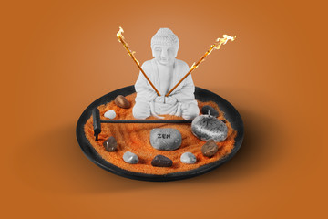 Buddha statue with zen stones
