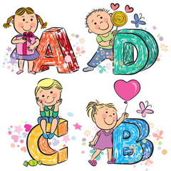 Plakat Funny alphabet with kids ABCD