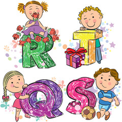 Obraz na płótnie Canvas Funny alphabet with kids RQST