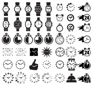 Icon set clocks, vector illustration