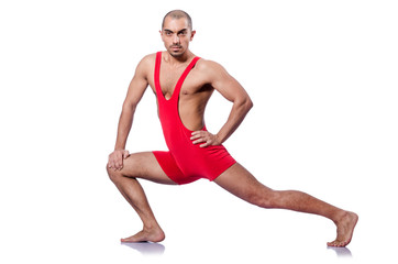 Obraz premium Young wrestler isolated on the white