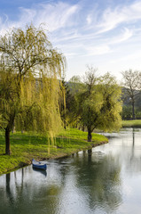 Krka river with canoe
