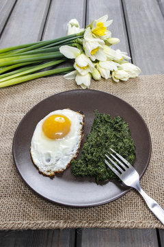 Egg with spinach  for healthy breakfast.