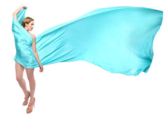 Woman Wrapped in Blue Flowing Fabric