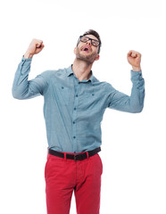 Fototapeta premium Portrait of excited young man