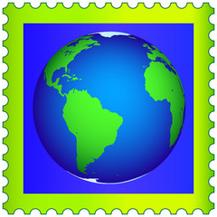 Globe on the postage stamp