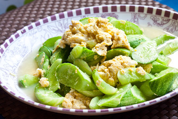 Fried egg with cucumber