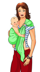 Young mother with her child on a white background