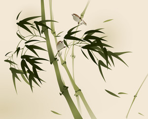 Naklejka premium oriental style painting, bamboo branches