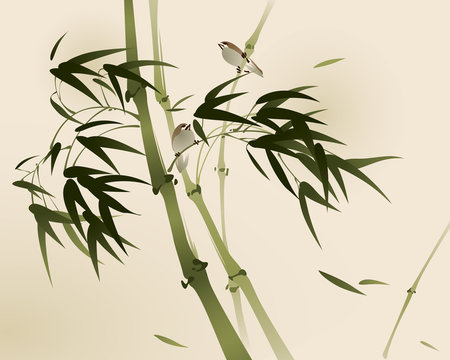 oriental style painting, bamboo branches