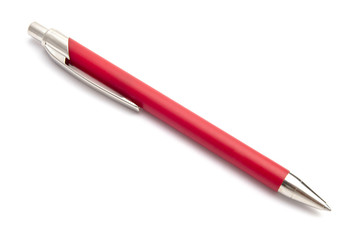 Red ballpoint pen isolated on white