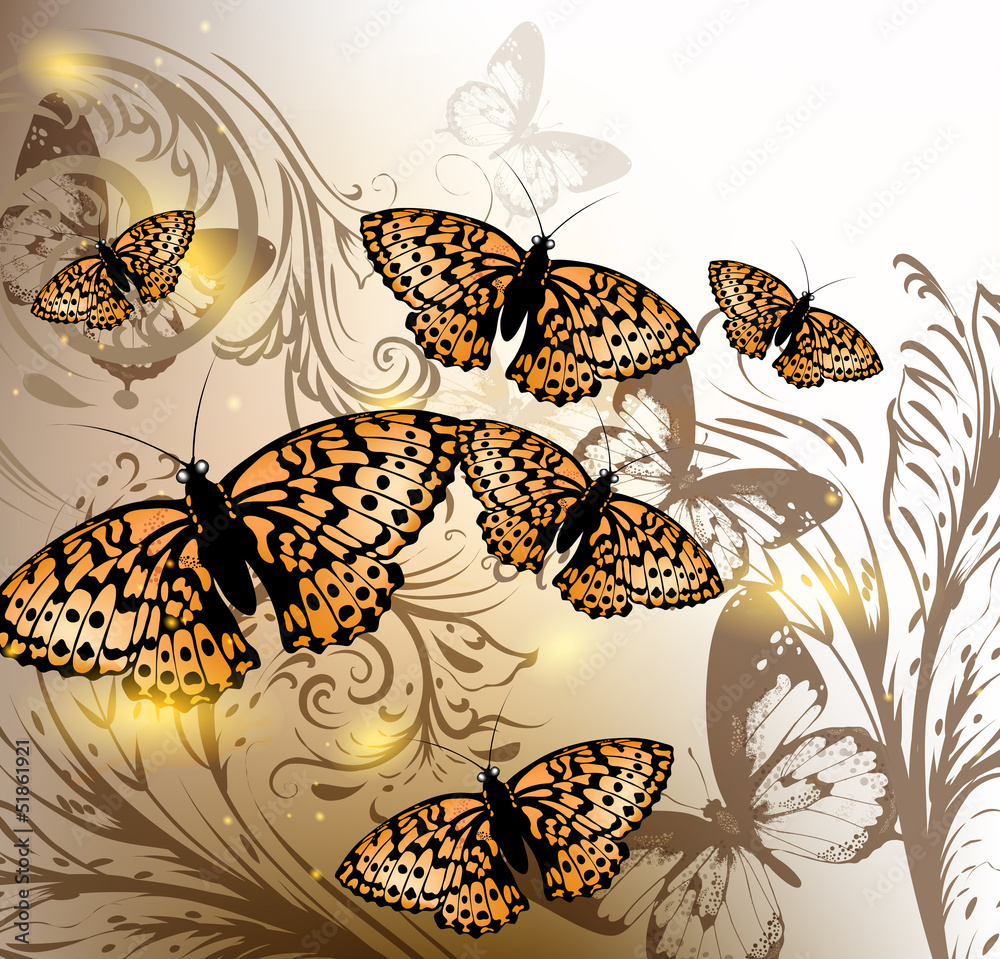 Aufkleber background with vector butterflies for design