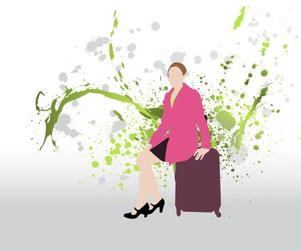 Silhouette de femme qui attend sur sa valise
