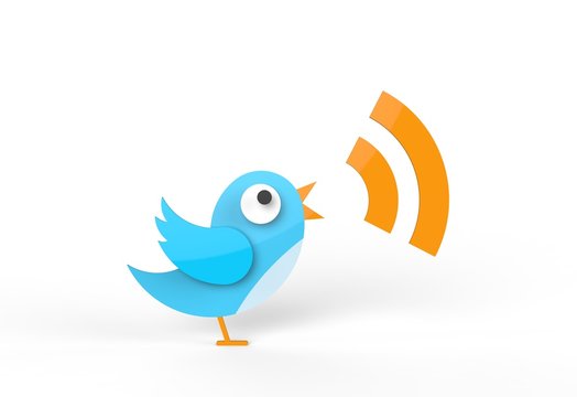 Cute twitter bird tweeting RSS