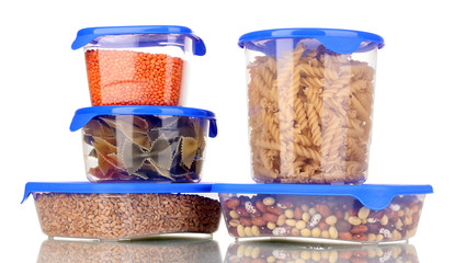 Filled plastic containers isolated on white