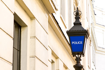 view of traditional police station lamp in England