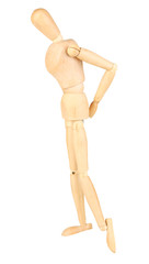 Joint pain at wooden mannequin isolated on white