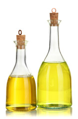Original glass bottles with salad dressing isolated on white