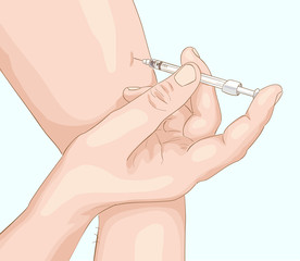Insulin injection in a shoulder.