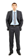 Young businessman isolated on white.
