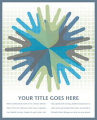 Circle of overlapping hands with copy space.
