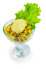 cheese sausage and salad isolated white background