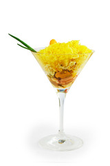 pasta a salad shrimp onion isolated on white background