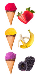 Ice cream scoops on cones 