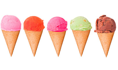 Ice cream scoops on cones 