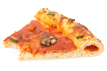 Slice of pizza with a missing bite © lucielang