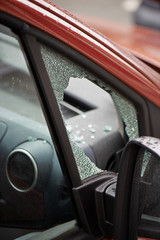 forced car windscreen and broken
