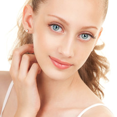 Fototapeta premium ortrait of young beautiful woman on white background