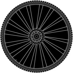 abstract bike wheel with tire and spokes - obrazy, fototapety, plakaty