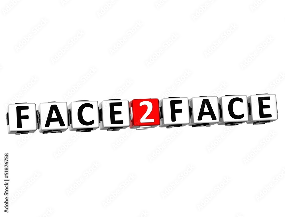Poster 3d face to face button click here block text