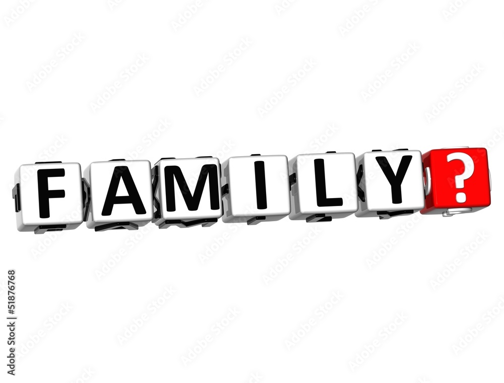 Aufkleber 3d family button click here block text