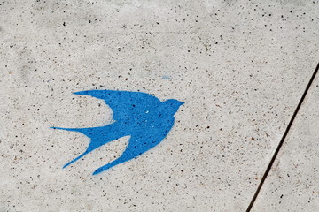 oiseau bleu tagué sur un mur © Bruno Bleu